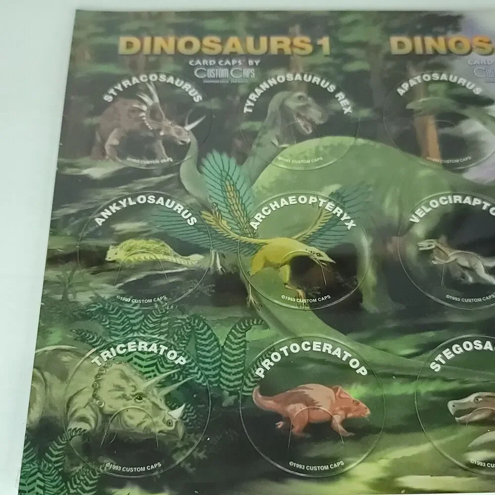 Pogs Dinosaurs Custom Caps Sealed On Card NEW